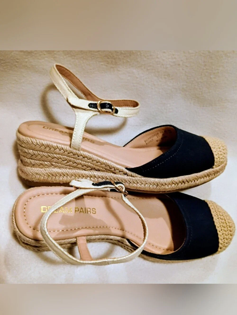 Dream Pairs Navy and Natural Espadrille Wedge Slingbacks Sz 7